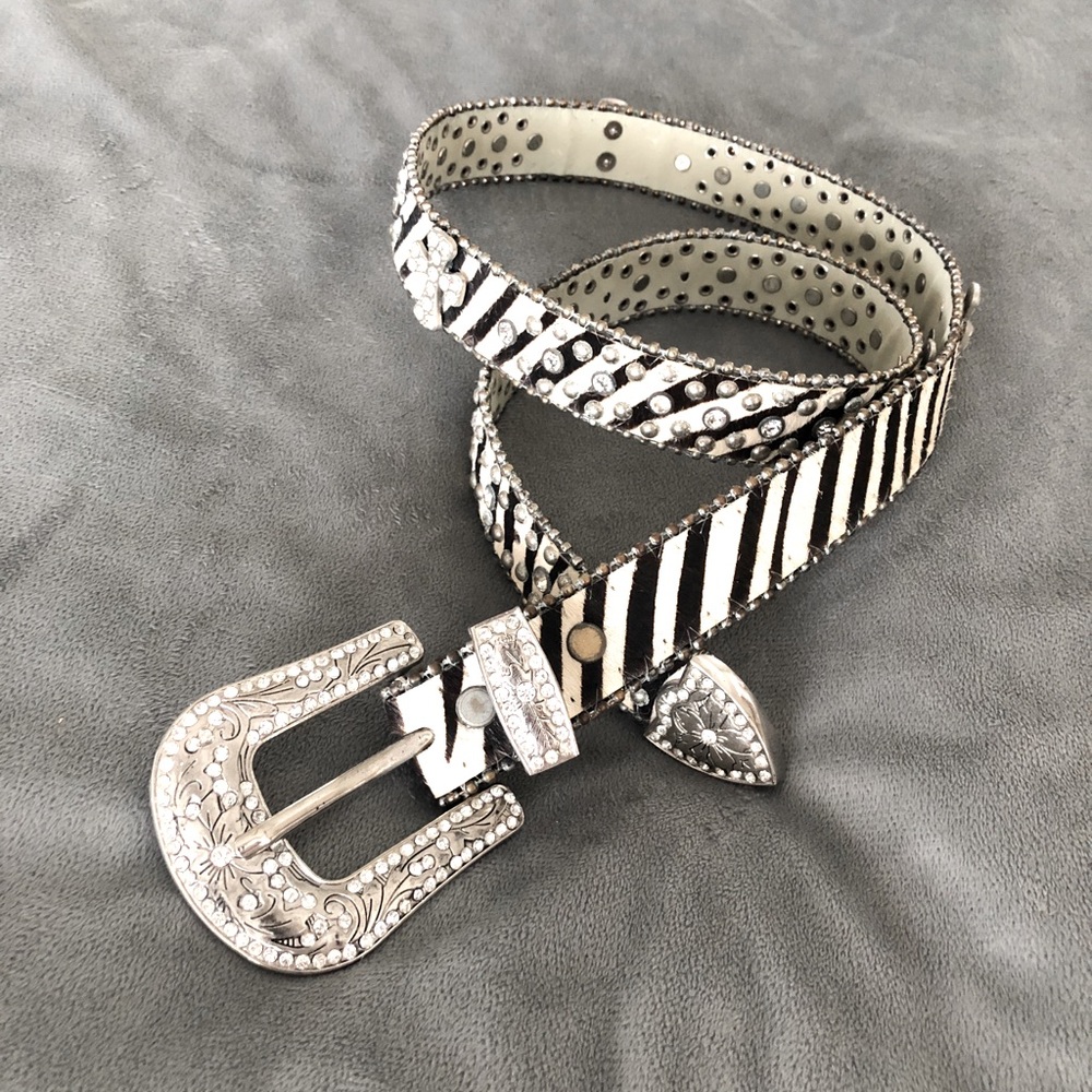 Zebra Studded Rhinestone Cross Belt